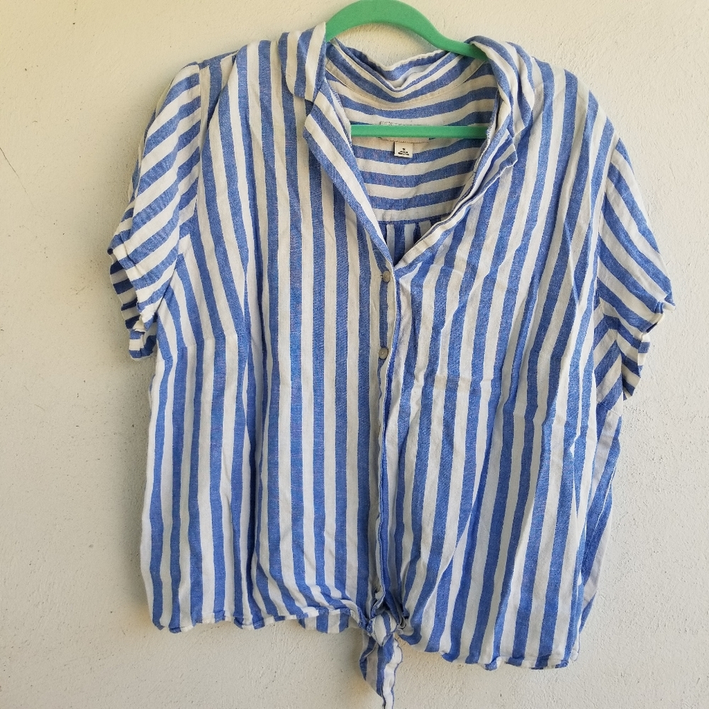 Blue and White Striped Women's Shirt